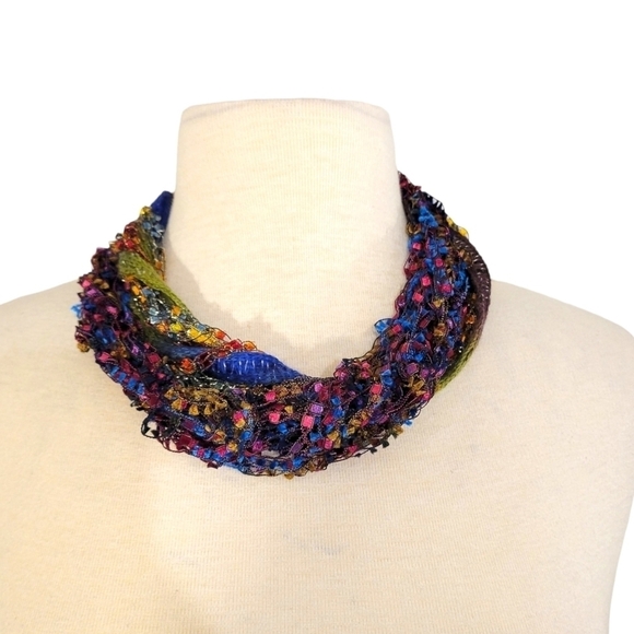 Colorful Rainbow Crochet Knit Scarf Necklace - Picture 1 of 2